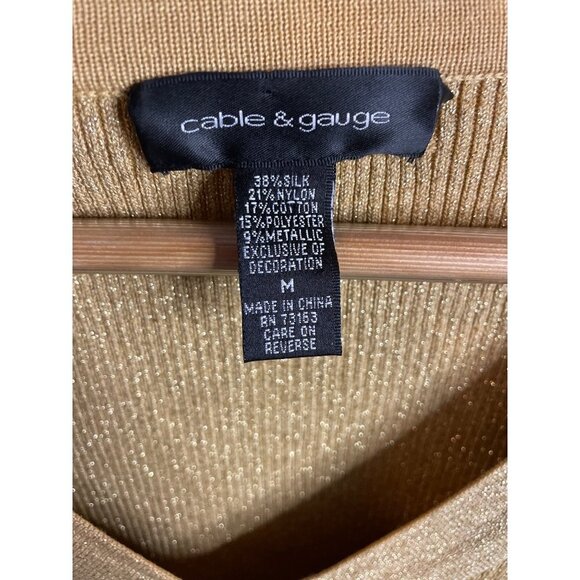 Cable and Gauge Gold Metallic V Neck Faux Wrap Clear Stone Detail Pullover Top - Picture 6 of 10